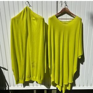 Frenckenberger Acid Yellow Caftan Kaftan Dress Shawl Cardigan Sz M Cashmere $2k